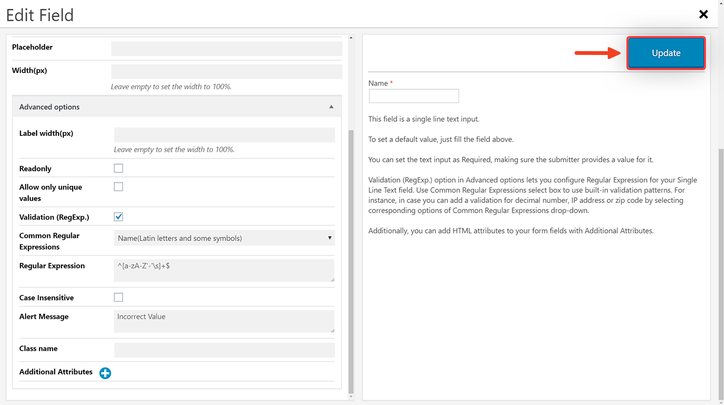 Validation message