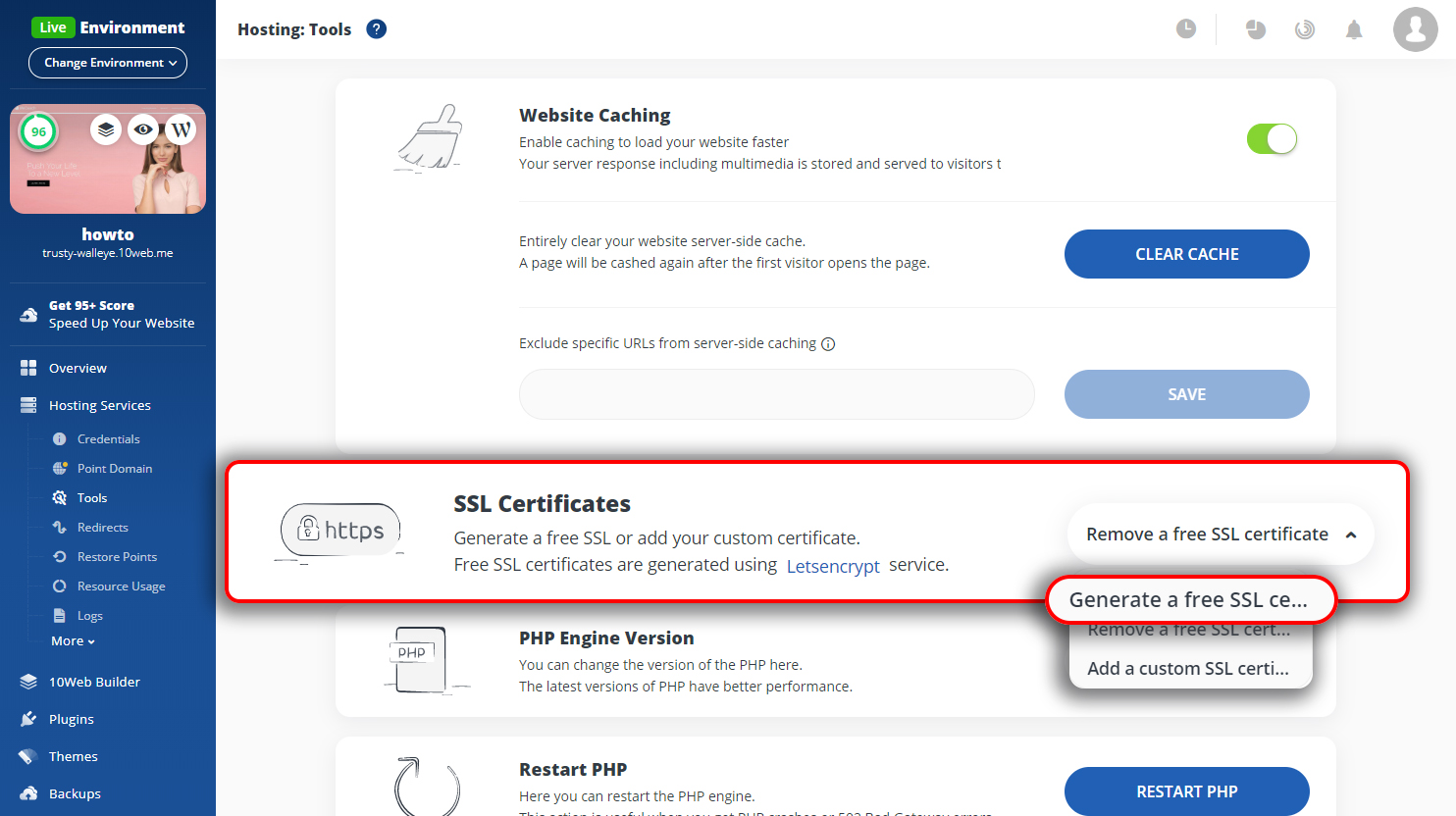 How To Install An Ssl Certificate And Enable Https Using The 10web Dashboard 10web Help Center